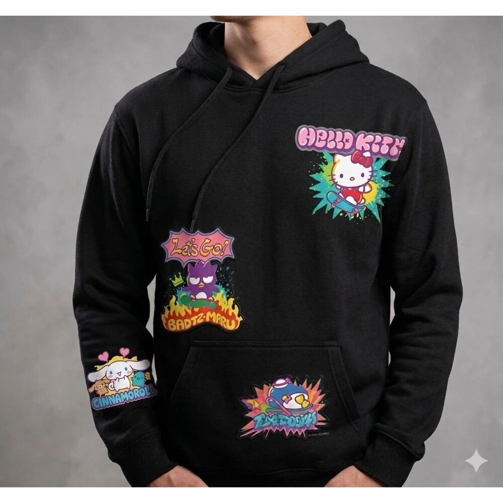 Hello kitty and friends Mens Sweatshirt hoodie XL black Sanrio Oversized New